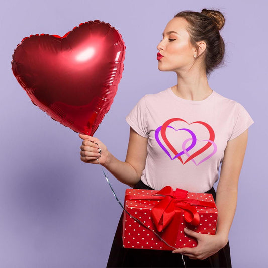 Linked Hearts Design T-Shirt For Women Romantic Tee for Couples Love Tee| Perfect Gift for Women on Valentine's Day - Printspirationz