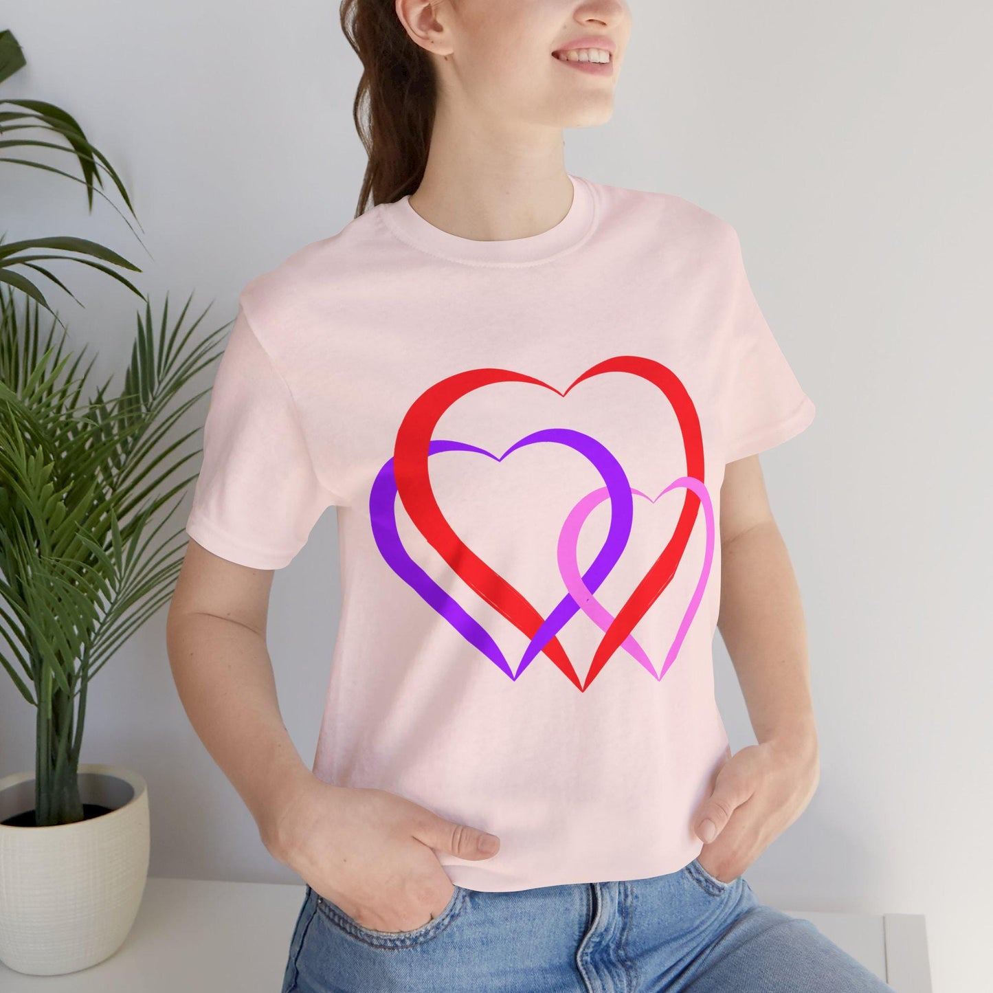 Linked Hearts Tee, Love Hearts Shirt, Valentine's Day T-Shirt For Women, Romantic Graphic Top, Couples Matching Apparel - Printspirationz