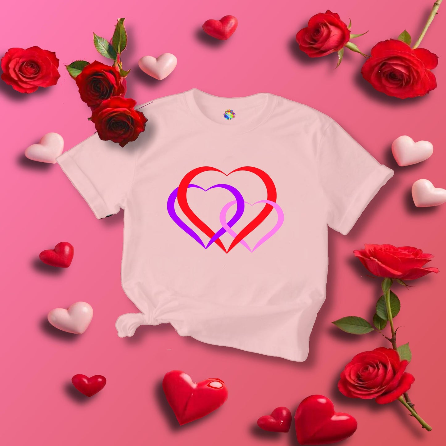 Linked Hearts Tee, Love Hearts Shirt, Valentine's Day T-Shirt For Women, Romantic Graphic Top, Couples Matching Apparel - Printspirationz