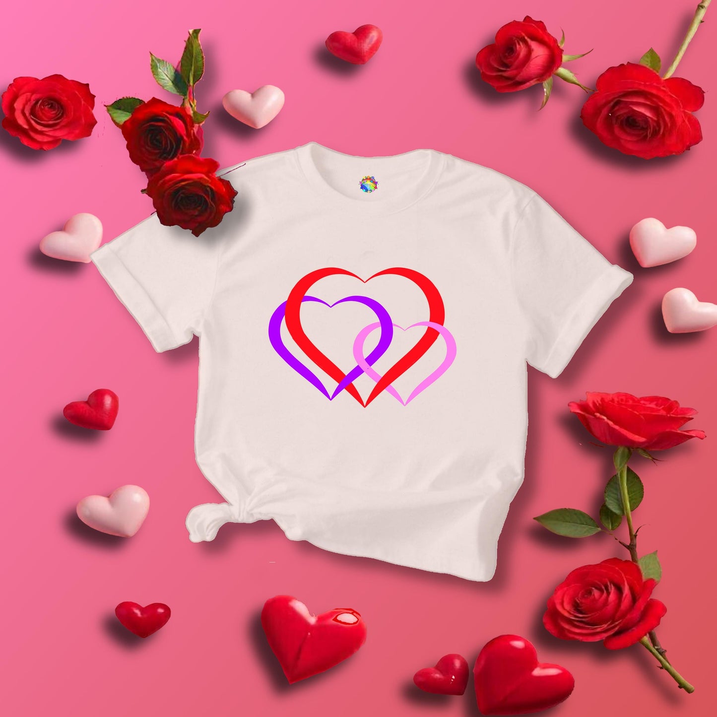 Linked Hearts Tee, Love Hearts Shirt, Valentine's Day T-Shirt For Women, Romantic Graphic Top, Couples Matching Apparel - Printspirationz