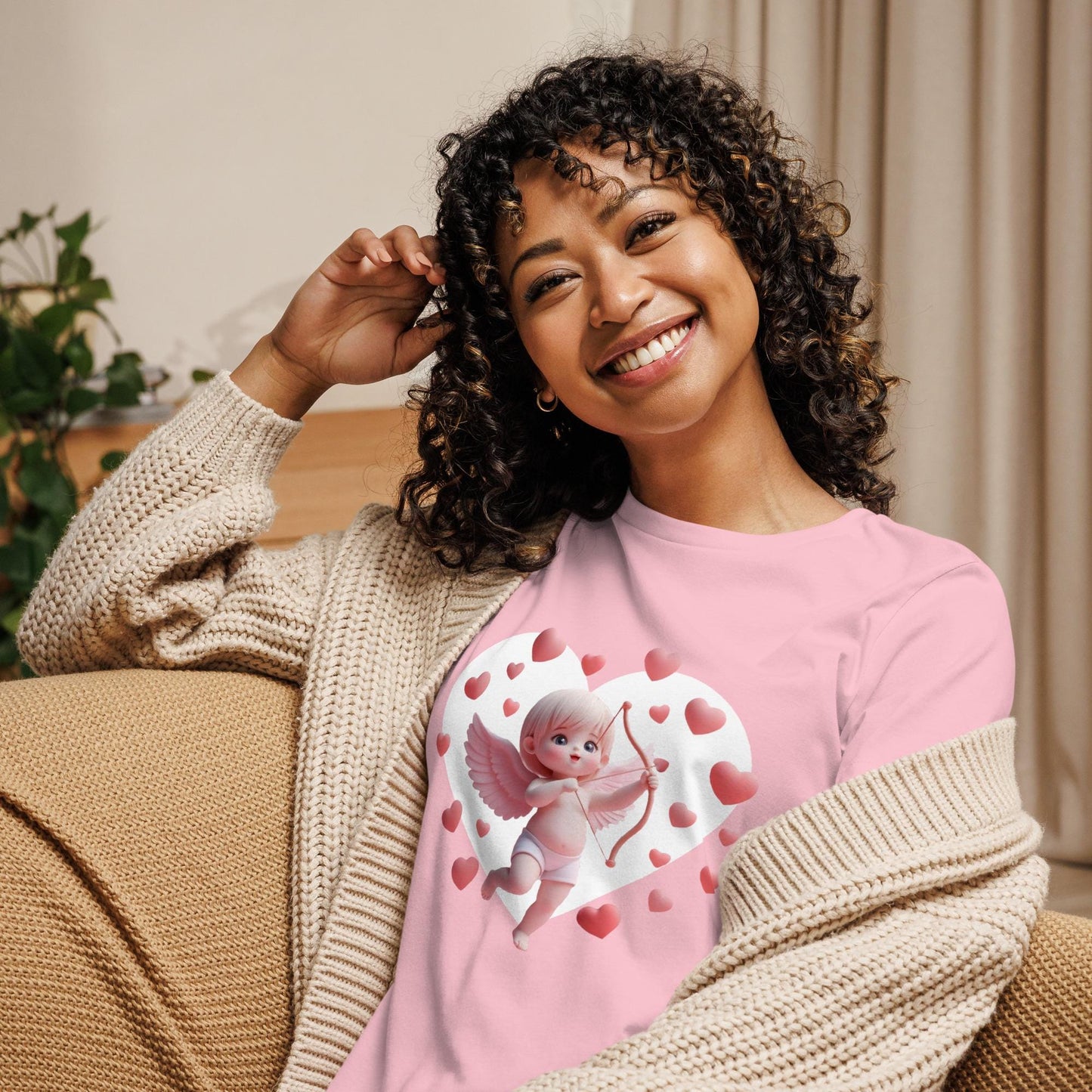 Relaxed Fit Softstyle Tee For Women – Whimsical Heart Frame Design "Sweetheart Cupid" - Printspirationz