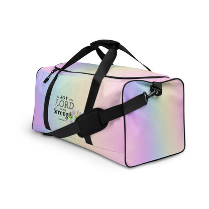 Sports Duffel Bag, Nehemiah 8:10 'The Lord is My Strength' Floral Design, Sports Gym Equipment Gear, Valentines Gift, Active Christian Women - Printspirationz