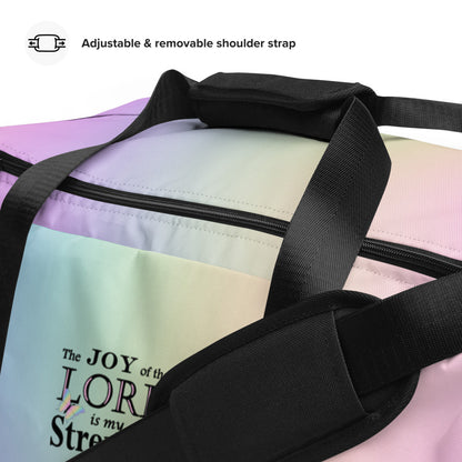 Sports Duffel Bag, Nehemiah 8:10 'The Lord is My Strength' Floral Design, Sports Gym Equipment Gear, Valentines Gift, Active Christian Women - Printspirationz