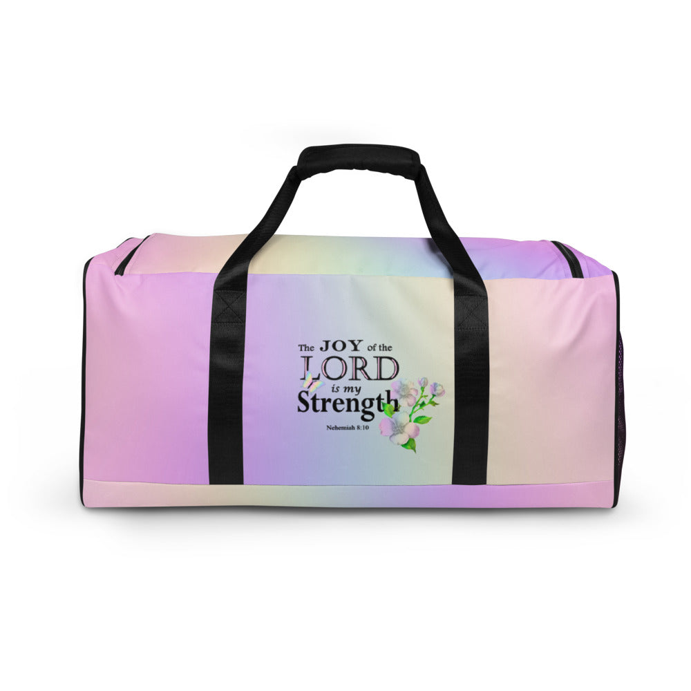 Sports Duffel Bag, Nehemiah 8:10 'The Lord is My Strength' Floral Design, Sports Gym Equipment Gear, Valentines Gift, Active Christian Women - Printspirationz