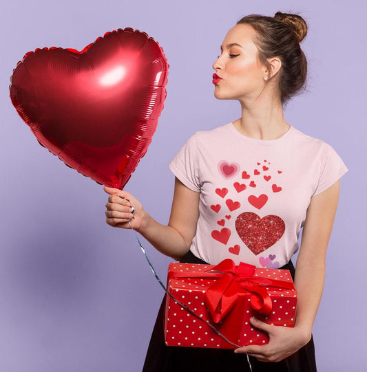 Cute T-Shirt with Heart Design For Women| Perfect Gift for Love & Friendship, Valentine's Say Gift for her, Women's Relaxed T-Shirt - Printspirationz