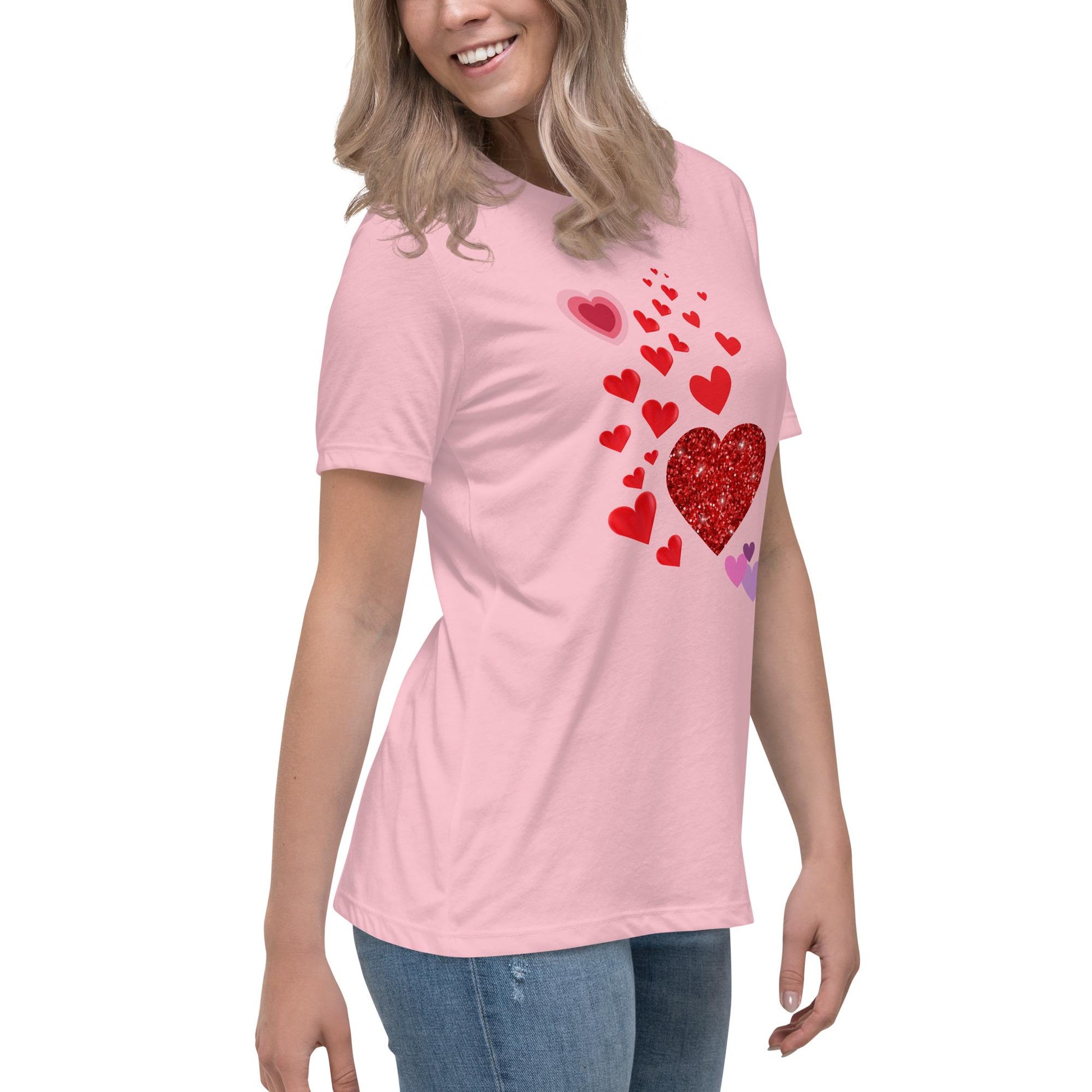 Cute T-Shirt with Heart Design For Women| Perfect Gift for Love & Friendship, Valentine's Say Gift for her, Women's Relaxed T-Shirt - Printspirationz