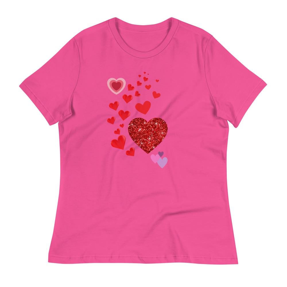 Cute T-Shirt with Heart Design For Women| Perfect Gift for Love & Friendship, Valentine's Say Gift for her, Women's Relaxed T-Shirt - Printspirationz