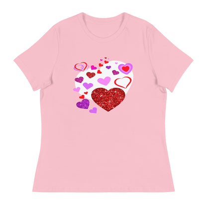 Valentine's Day Pink T-Shirt For Women with Adorable Heart Design - A Sweet Statement Piece! Women's Relaxed T-Shirt - Printspirationz