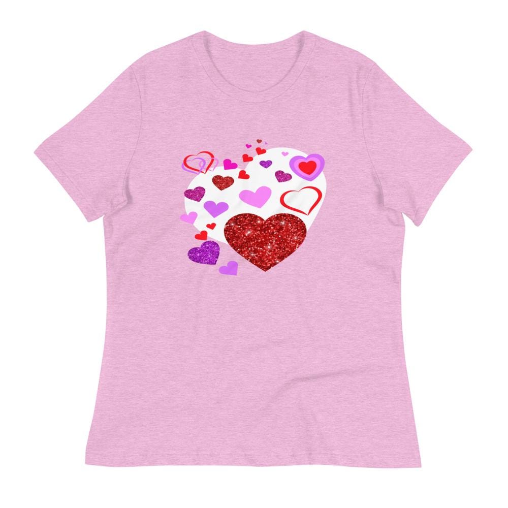 Valentine's Day Pink T-Shirt For Women with Adorable Heart Design - A Sweet Statement Piece! Women's Relaxed T-Shirt - Printspirationz