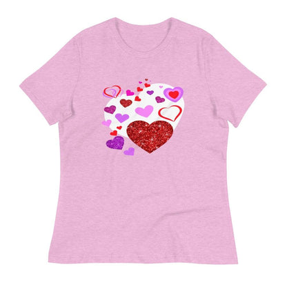 Valentine's Day Pink T-Shirt For Women with Adorable Heart Design - A Sweet Statement Piece! Women's Relaxed T-Shirt - Printspirationz