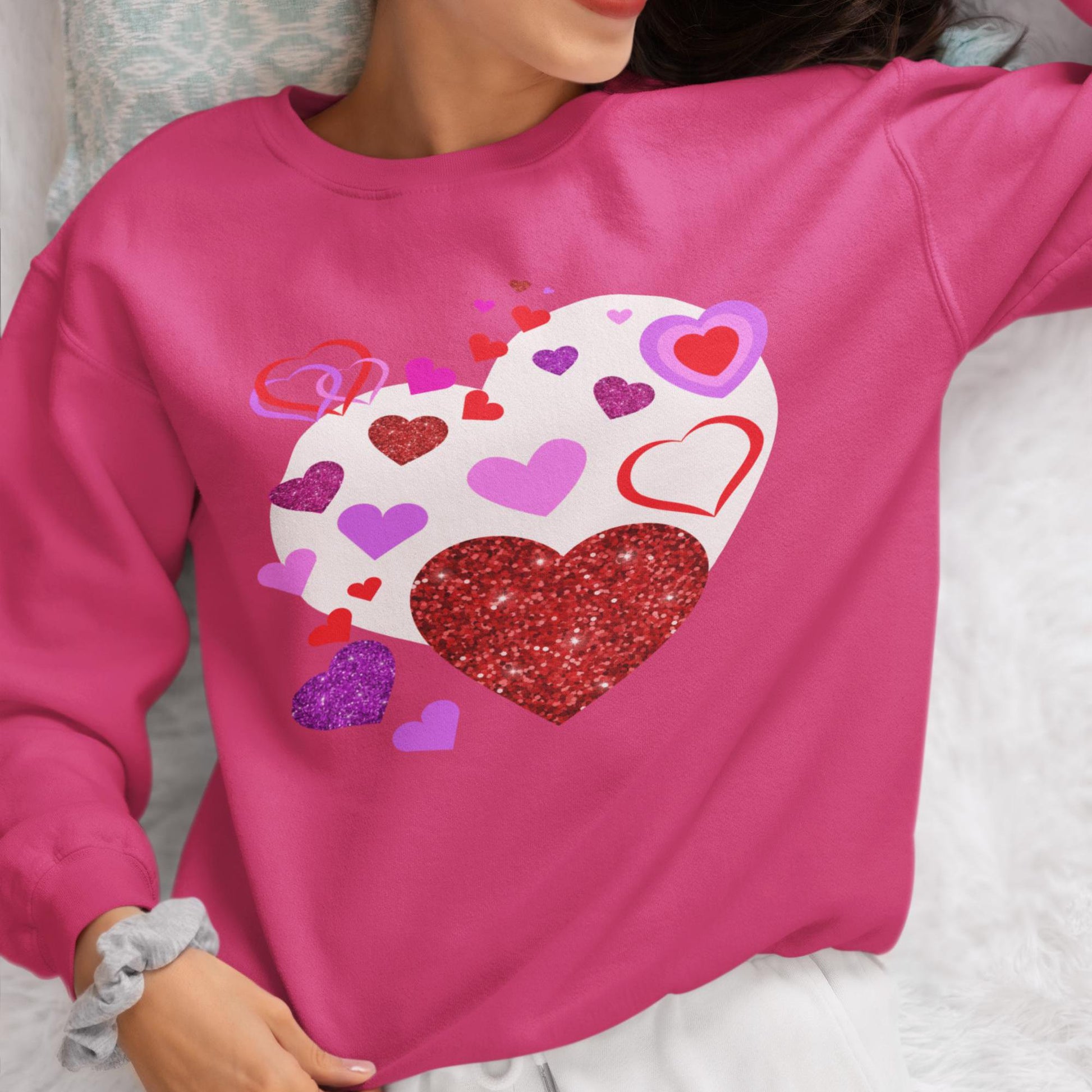 Coquette Heart Shirt, Valentine's Day Cozy Hearts Sweatshirt - Cute Heart Pattern Top for Love, Valentine's day Gift for Her, Gift for Women - Printspirationz