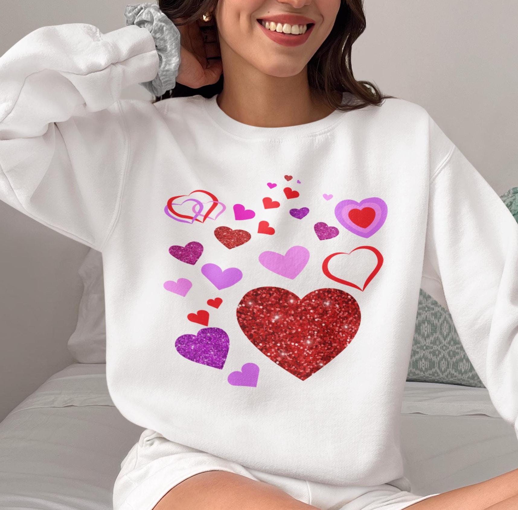 Coquette Heart Shirt, Valentine's Day Cozy Hearts Sweatshirt - Cute Heart Pattern Top for Love, Valentine's day Gift for Her, Gift for Women - Printspirationz