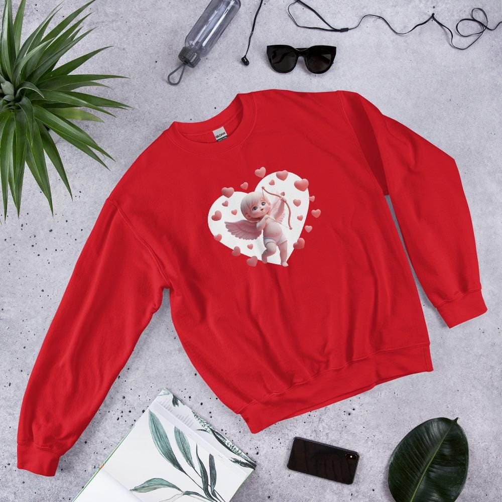 Cupid Sweatshirt with Heart Motif - Sweet and Stylish Gift for Her, kawaii art, Perfect Sweet Gift for Her! - Printspirationz