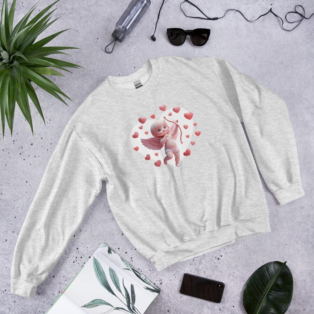 Cupid Sweatshirt with Heart Motif - Sweet and Stylish Gift for Her, kawaii art, Perfect Sweet Gift for Her! - Printspirationz