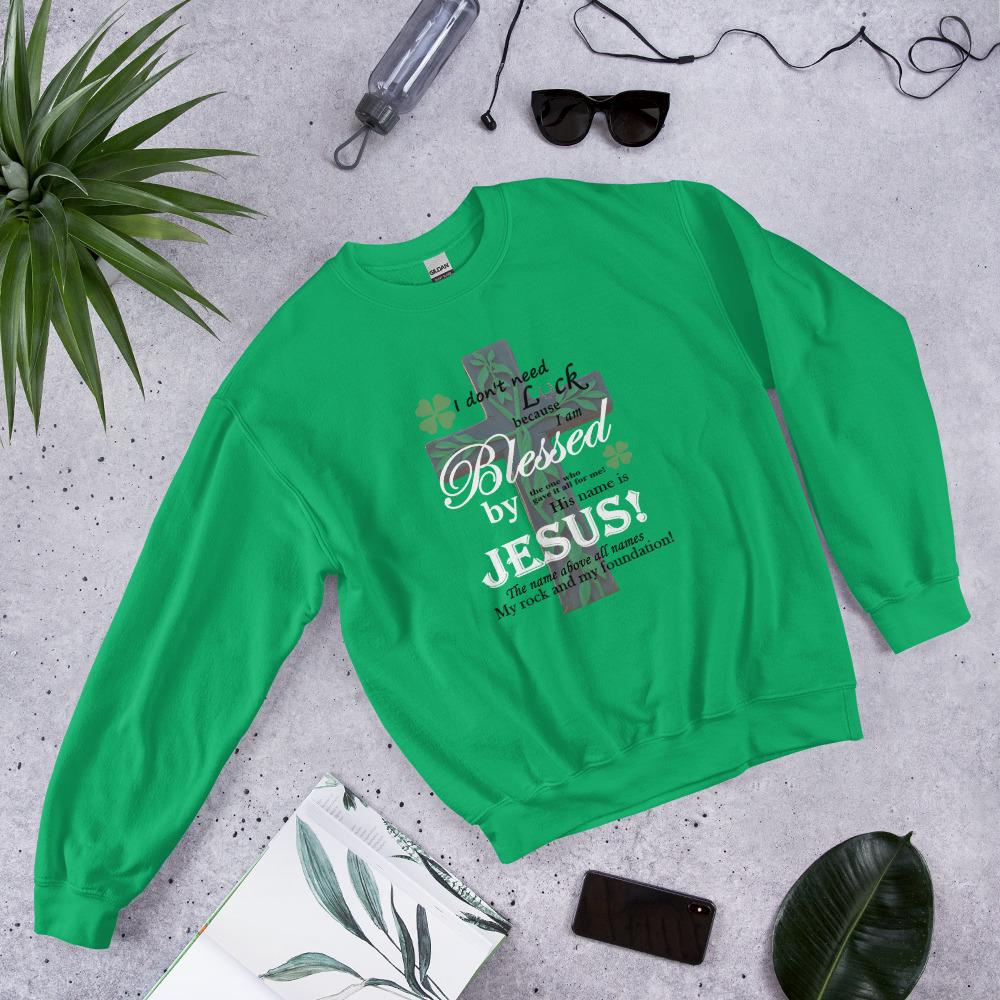 Christian St. Patrick's Day Sweatshirt - Blessed, not Lucky Shamrock Design - Printspirationz