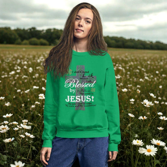 Christian St. Patrick's Day Sweatshirt - Blessed, not Lucky Shamrock Design - Printspirationz