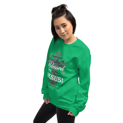 Christian St. Patrick's Day Sweatshirt - Blessed, not Lucky Shamrock Design - Printspirationz
