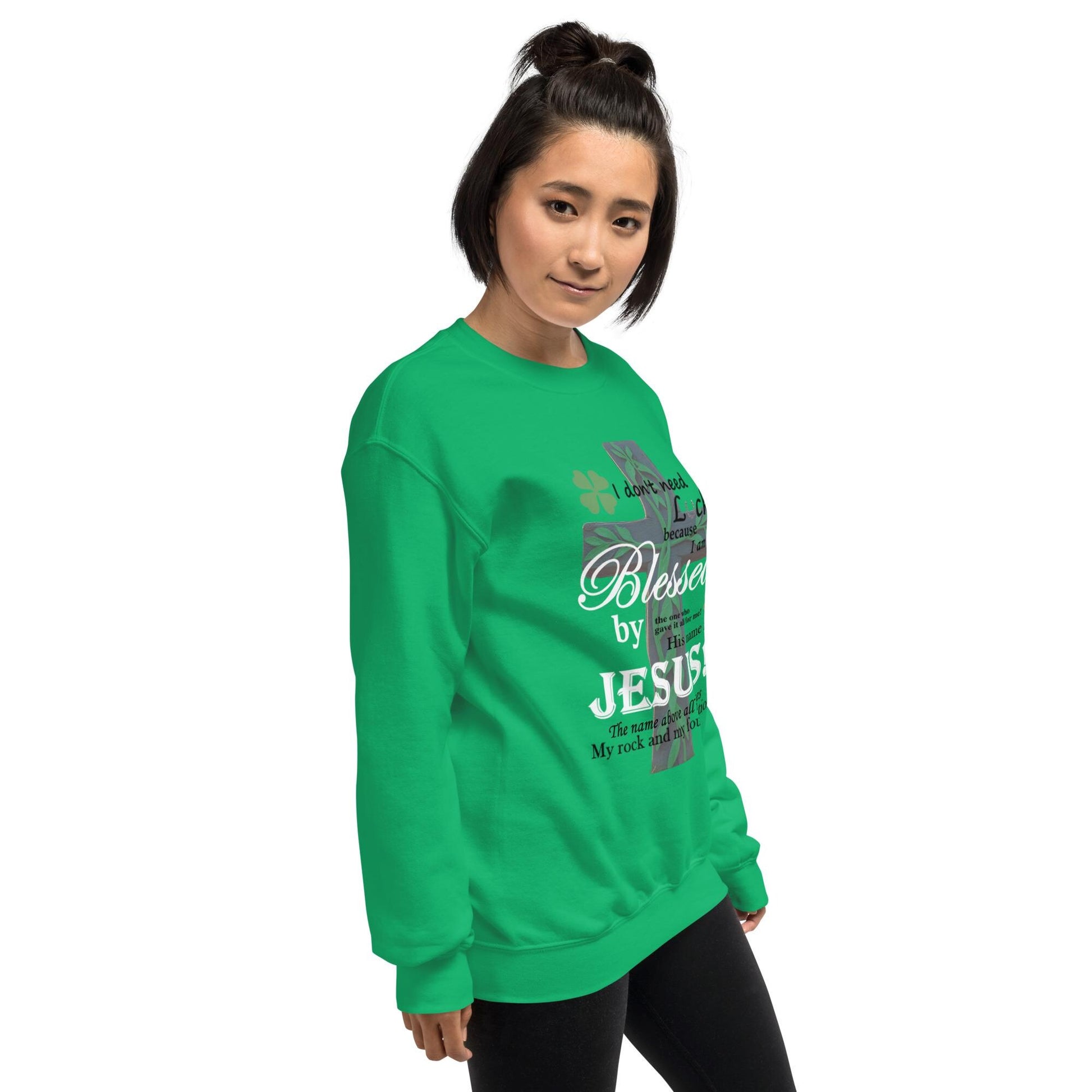 Christian St. Patrick's Day Sweatshirt - Blessed, not Lucky Shamrock Design - Printspirationz