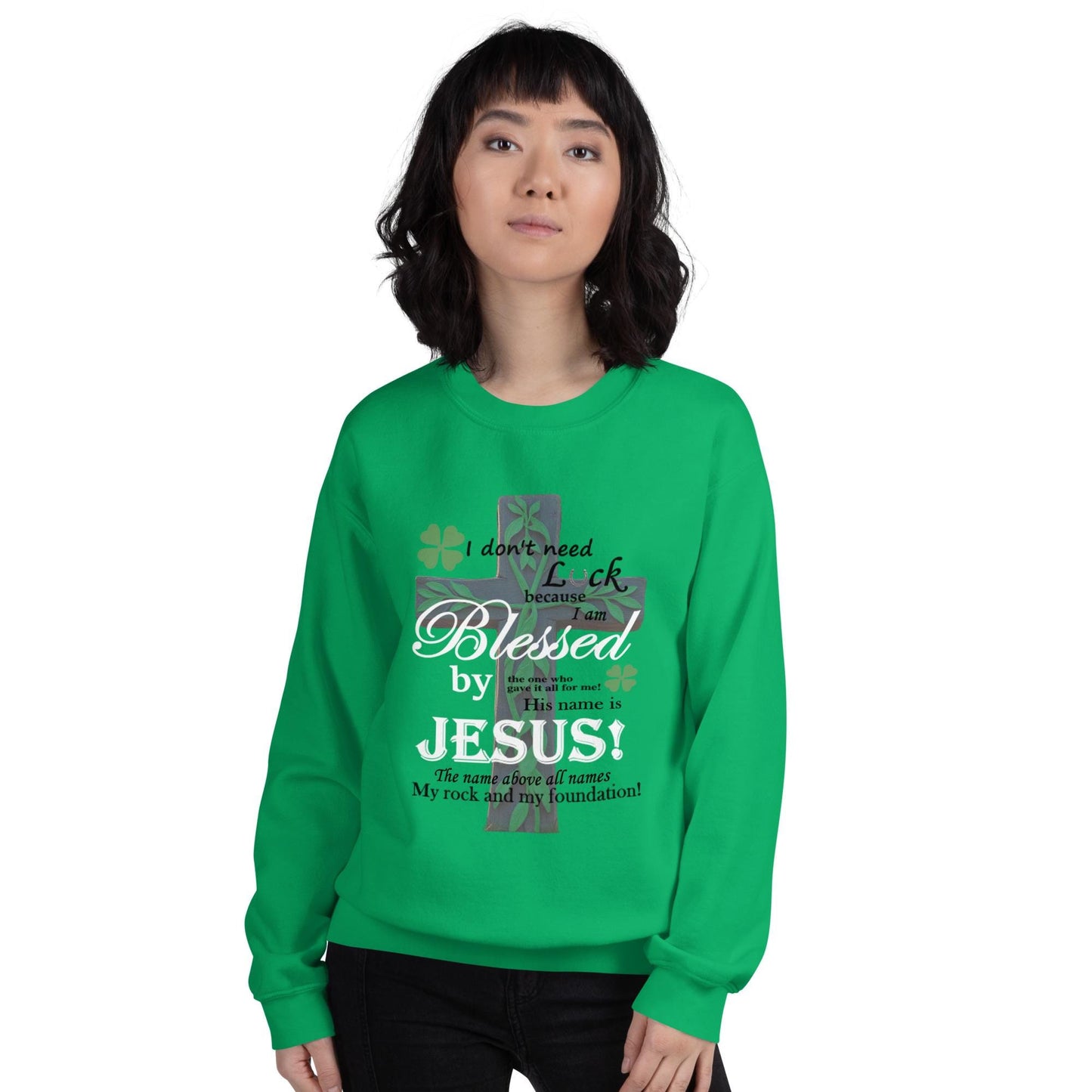 Christian St. Patrick's Day Sweatshirt - Blessed, not Lucky Shamrock Design - Printspirationz