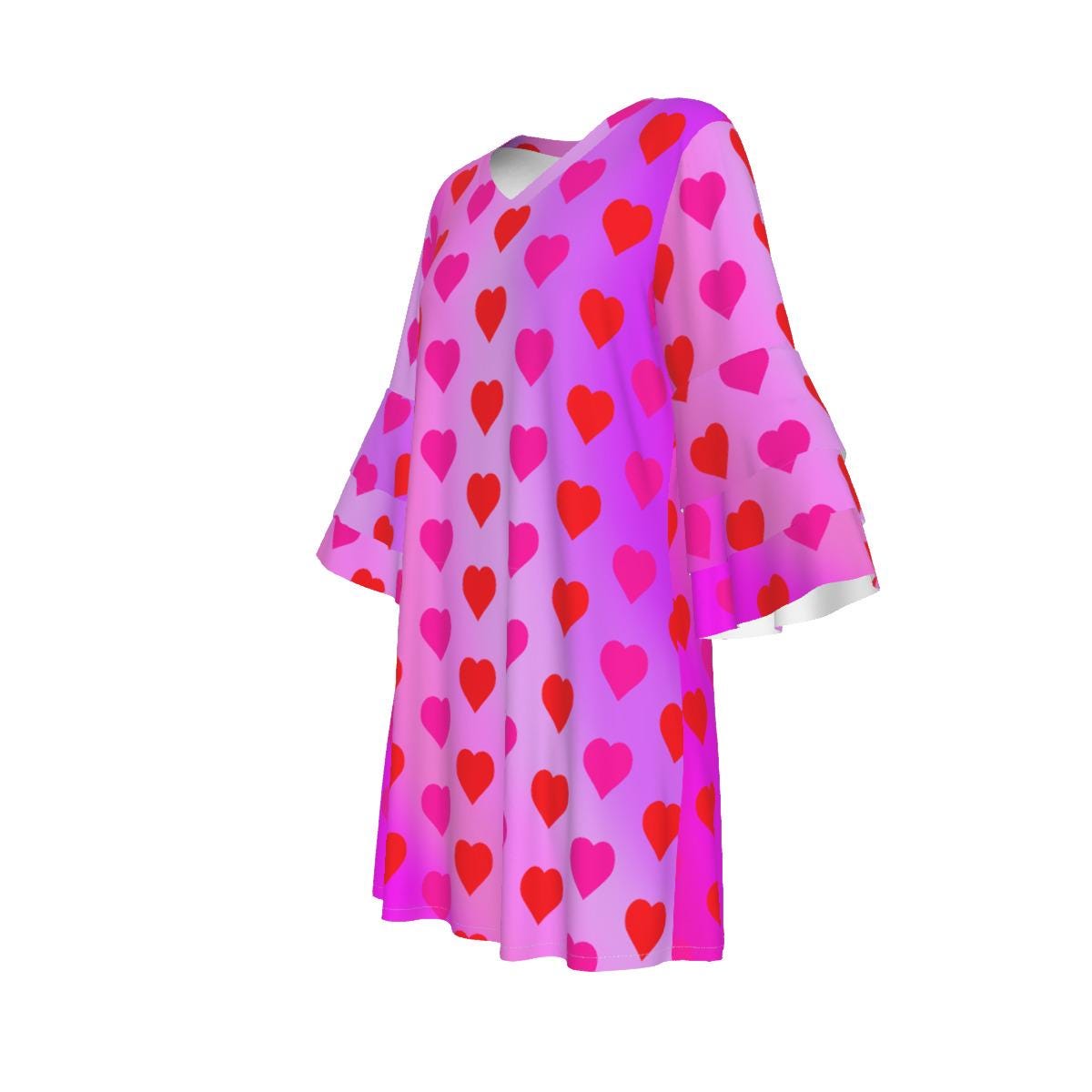 Adorable Hearts on a Pink Gradient Background Stacked Ruffle Sleeve Dress - Perfect for Little Girls' Spring & Summer Outfits! - Printspirationz