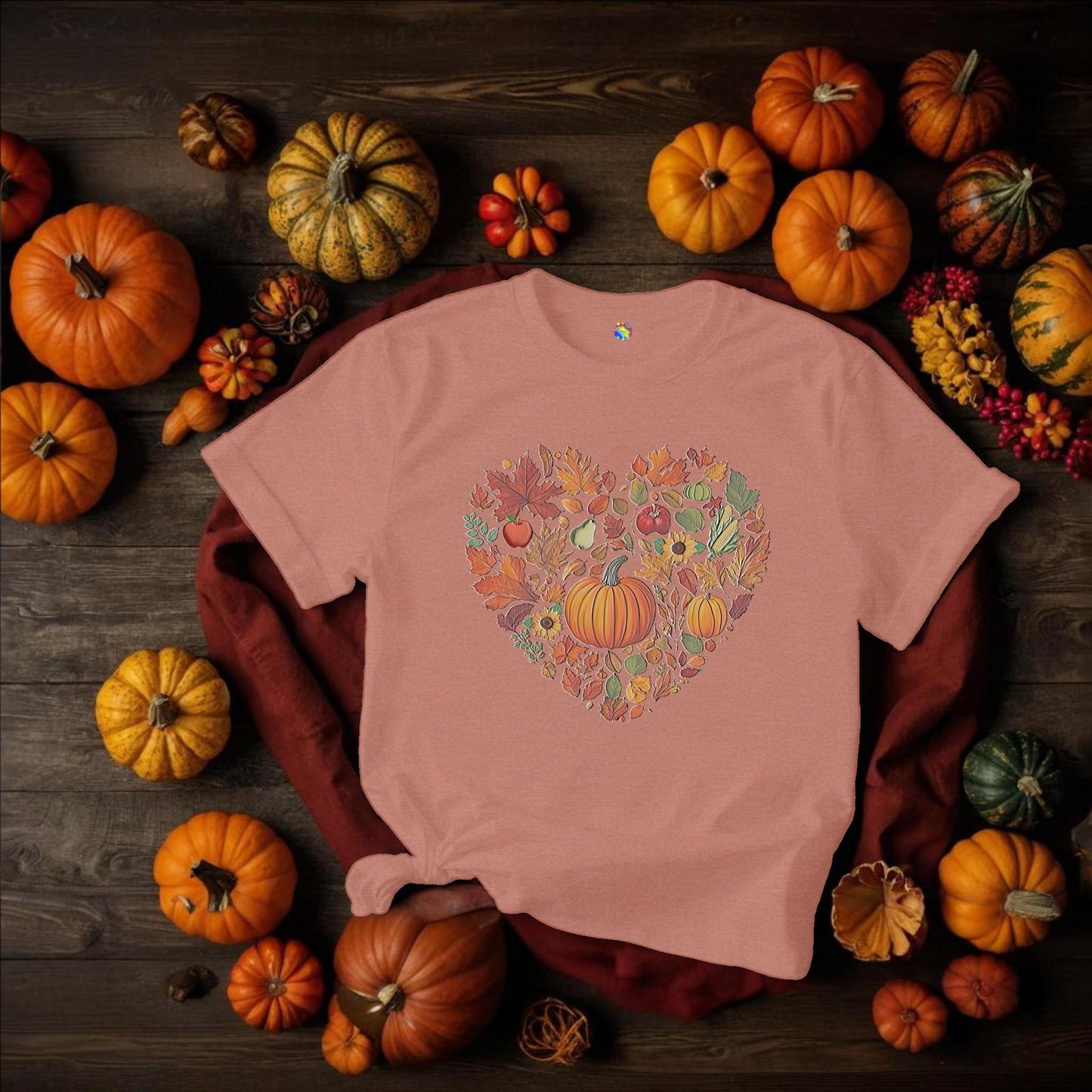 Fall Heart Pumpkin Harvest Tee, Autumn T-Shirt, Harvest Shirt For Women, Seasonal Gift, Thanksgiving Apparel, Cozy Casual Wear for Women - Printspirationz