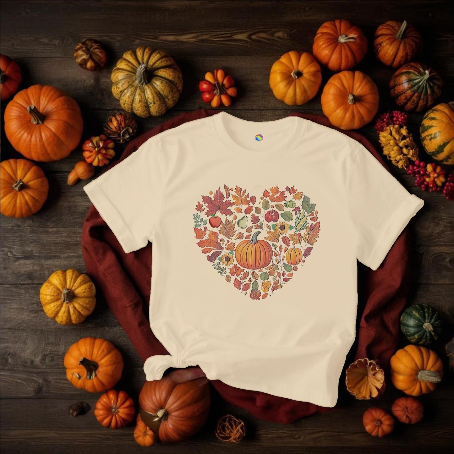 Fall Heart Pumpkin Harvest Tee, Autumn T-Shirt, Harvest Shirt For Women, Seasonal Gift, Thanksgiving Apparel, Cozy Casual Wear for Women - Printspirationz