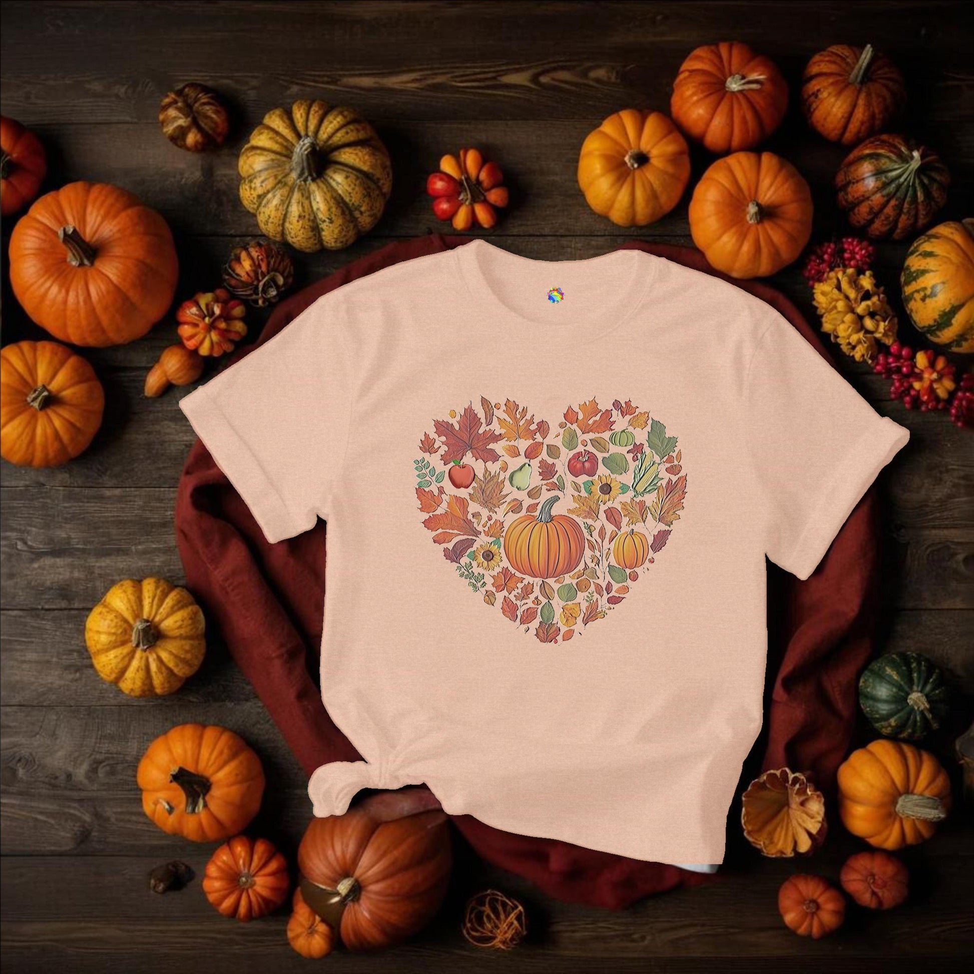 Fall Heart Pumpkin Harvest Tee, Autumn T-Shirt, Harvest Shirt For Women, Seasonal Gift, Thanksgiving Apparel, Cozy Casual Wear for Women - Printspirationz