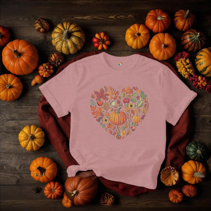 Fall Heart Pumpkin Harvest Tee, Autumn T-Shirt, Harvest Shirt For Women, Seasonal Gift, Thanksgiving Apparel, Cozy Casual Wear for Women - Printspirationz
