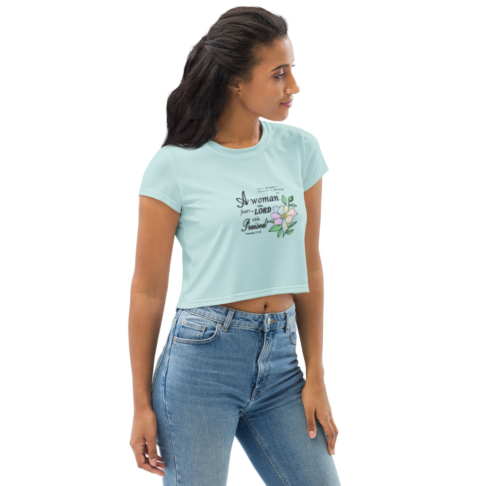 Aqua Crop Tee with Proverbs 31 Bible Verse - Inspirational Christian Women's Shirt