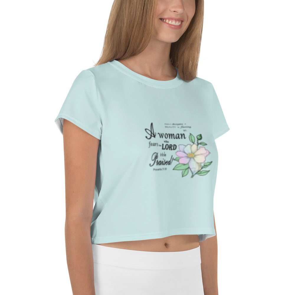 Aqua Crop Tee with Proverbs 31 Bible Verse - Inspirational Christian Women's Shirt