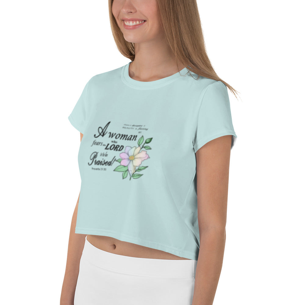 Aqua Crop Tee with Proverbs 31 Bible Verse - Inspirational Christian Women's Shirt