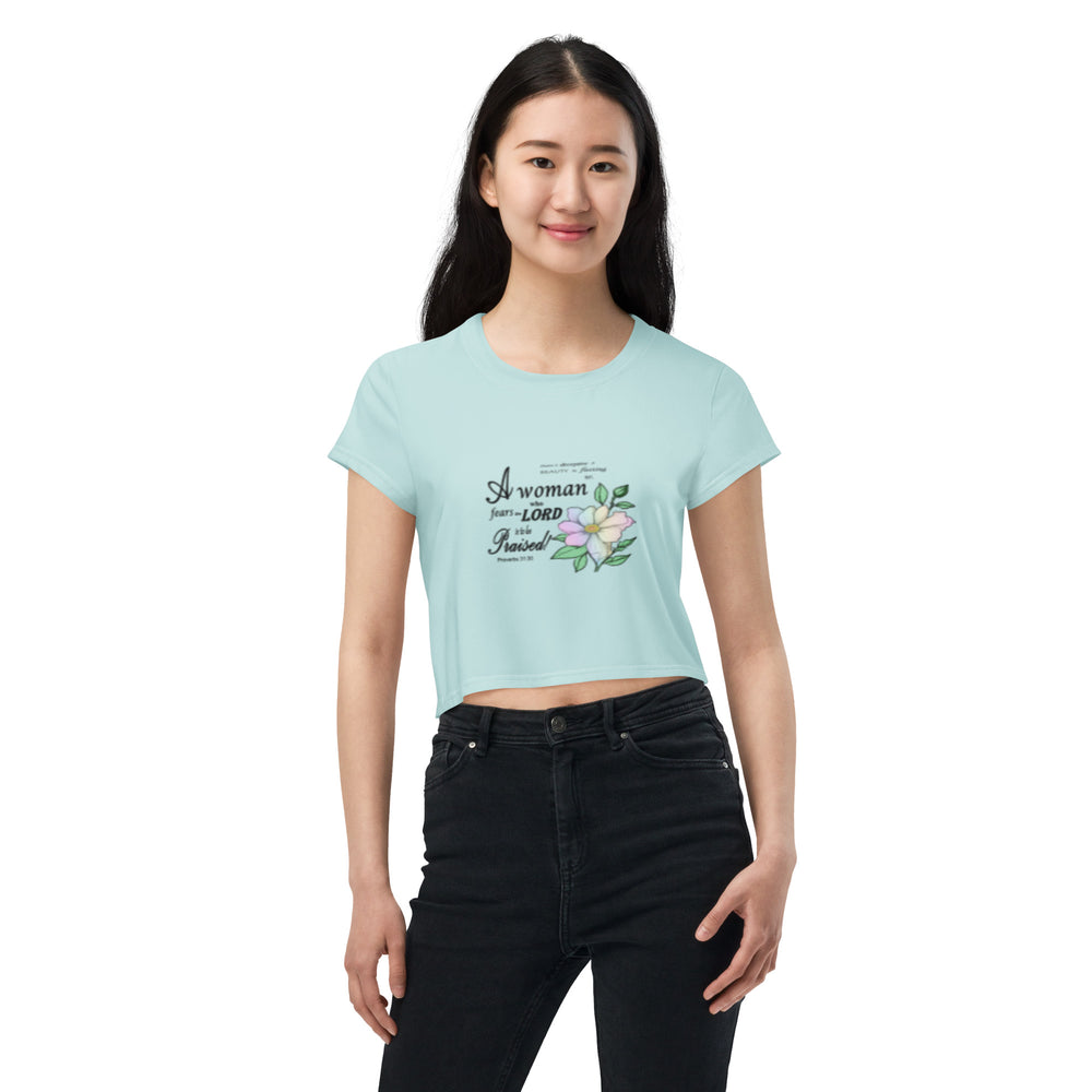 Aqua Crop Tee with Proverbs 31 Bible Verse - Inspirational Christian Women's Shirt