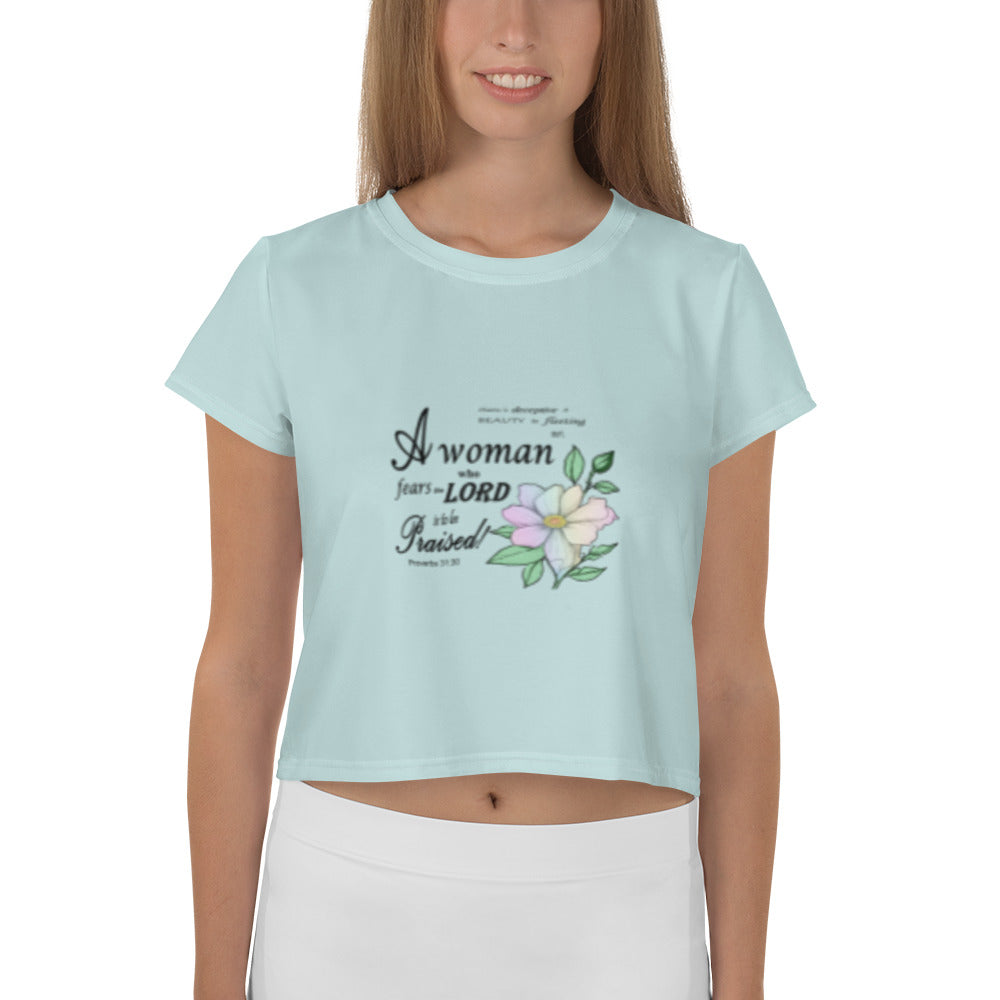 Aqua Crop Tee with Proverbs 31 Bible Verse - Inspirational Christian Women's Shirt