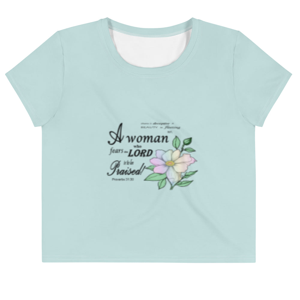 Aqua Crop Tee with Proverbs 31 Bible Verse - Inspirational Christian Women's Shirt