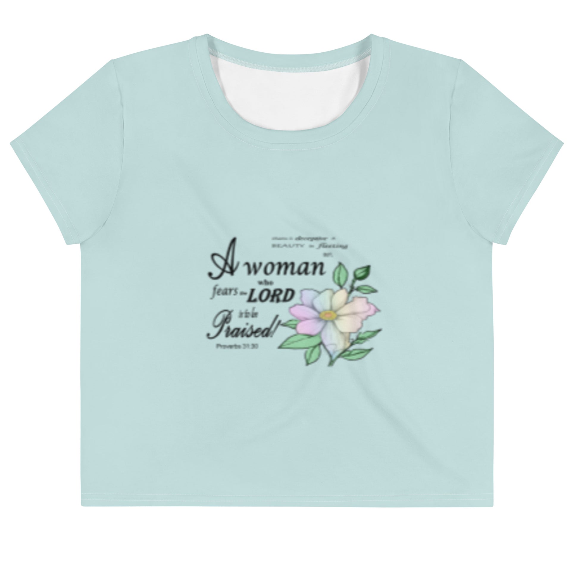 Aqua Crop Tee with Proverbs 31 Bible Verse - Inspirational Christian Women's Shirt - Printspirationz