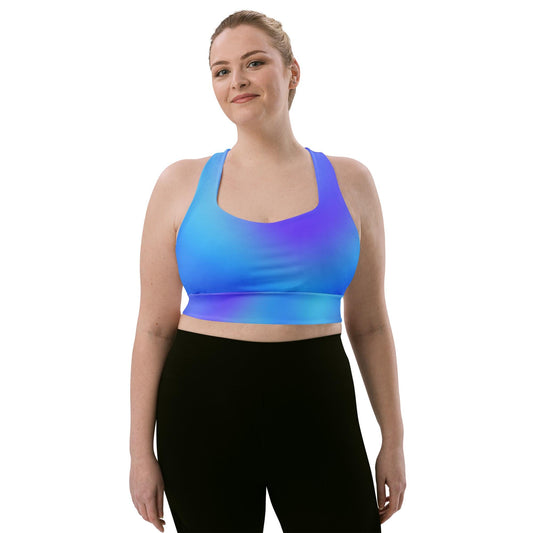 Blue Gradient Recycled Longline Seamless Sports Bra | Eco-Friendly Activewear - Printspirationz