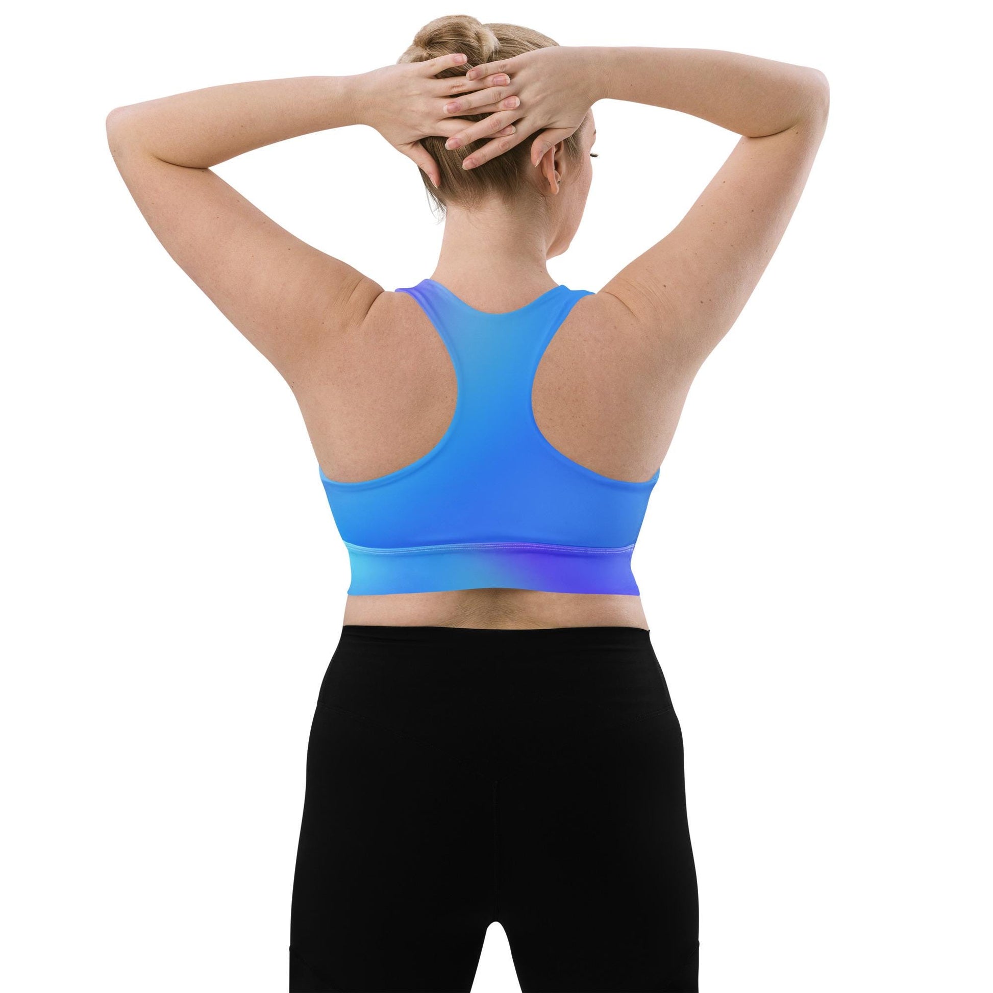 Blue Gradient Recycled Longline Seamless Sports Bra | Eco-Friendly Activewear - Printspirationz