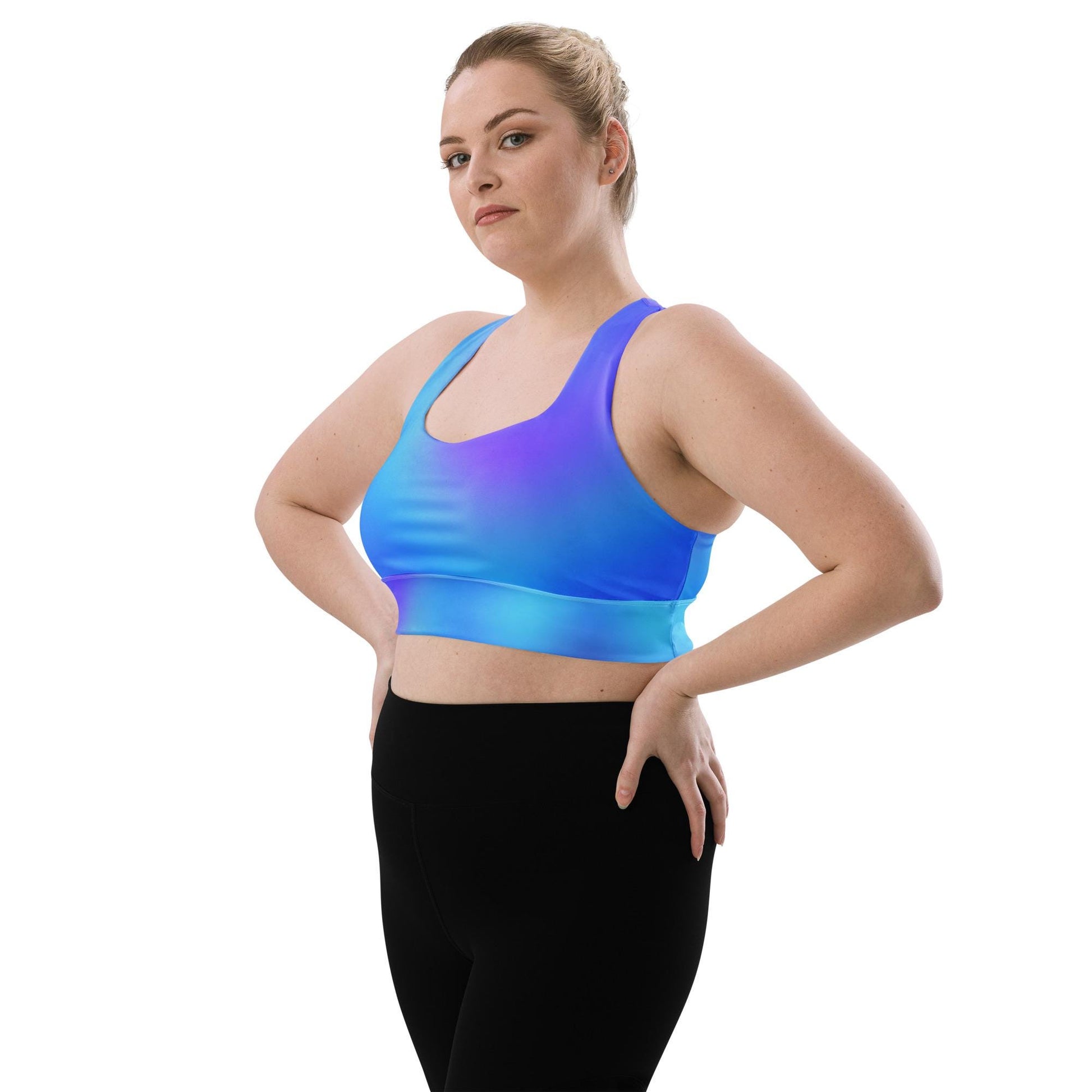 Blue Gradient Recycled Longline Seamless Sports Bra | Eco-Friendly Activewear - Printspirationz