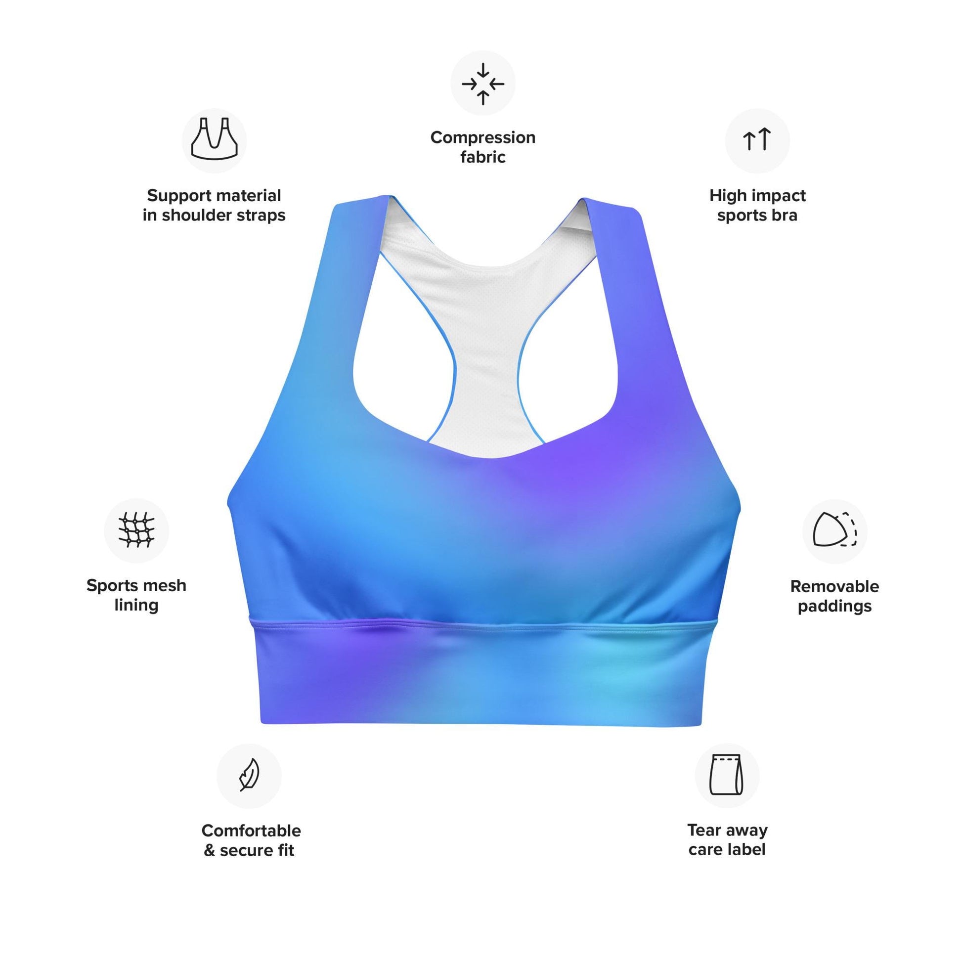 Blue Gradient Recycled Longline Seamless Sports Bra | Eco-Friendly Activewear - Printspirationz