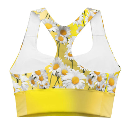 Cheerful Daisies Recycled Longline Sports Bra, Colorful Workout Top, Seamless Sports Bra Print, Women's Activewear, Gym Essentials Bra