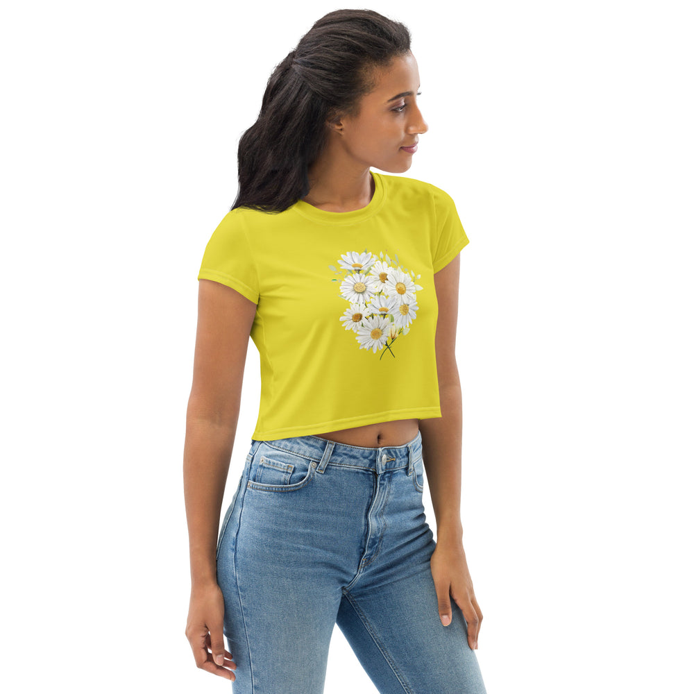 Cheerful Daisy Bouquet Crop Tee in Vibrant Yellow - Summer Fashion Essential