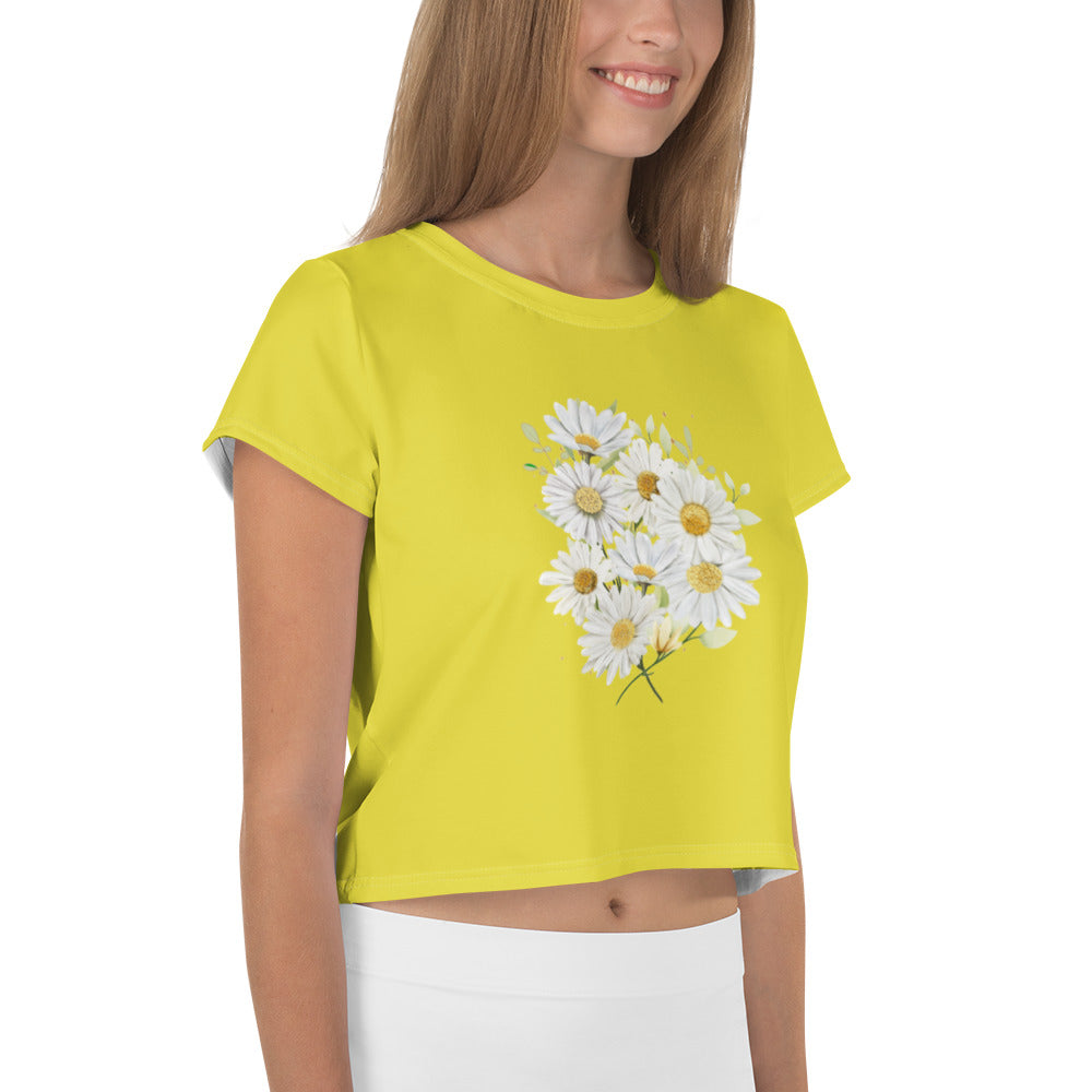 Cheerful Daisy Bouquet Crop Tee in Vibrant Yellow - Summer Fashion Essential