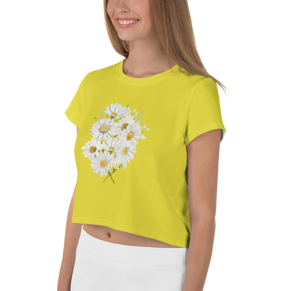 Cheerful Daisy Bouquet Crop Tee in Vibrant Yellow - Summer Fashion Essential