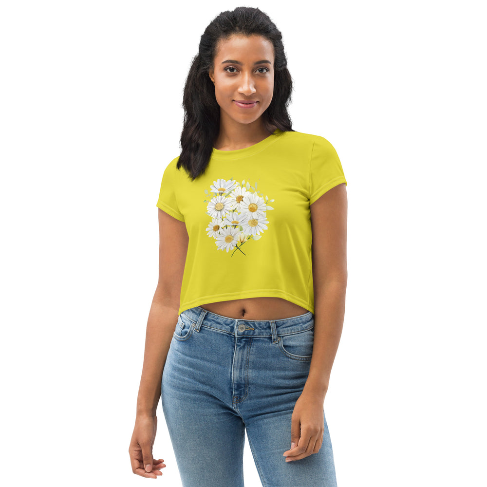 Cheerful Daisy Bouquet Crop Tee in Vibrant Yellow - Summer Fashion Essential