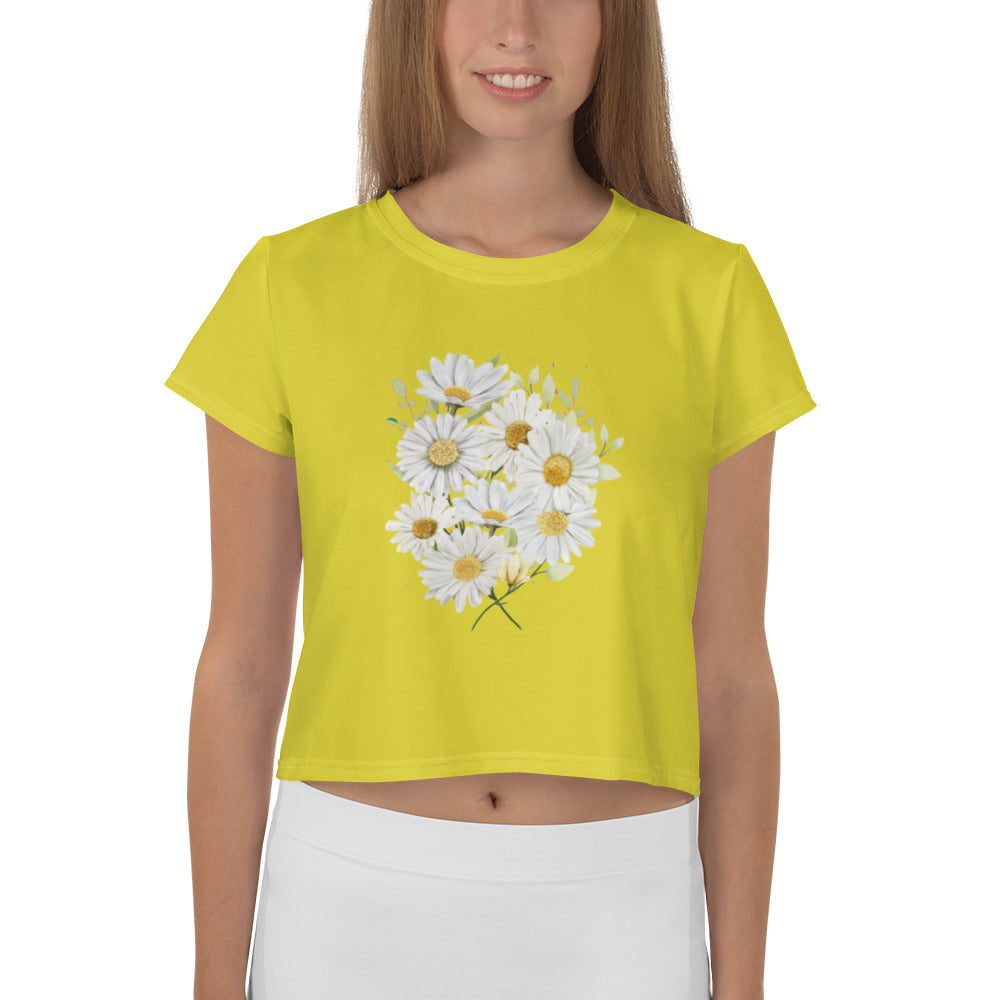 Cheerful Daisy Bouquet Crop Tee in Vibrant Yellow - Summer Fashion Essential
