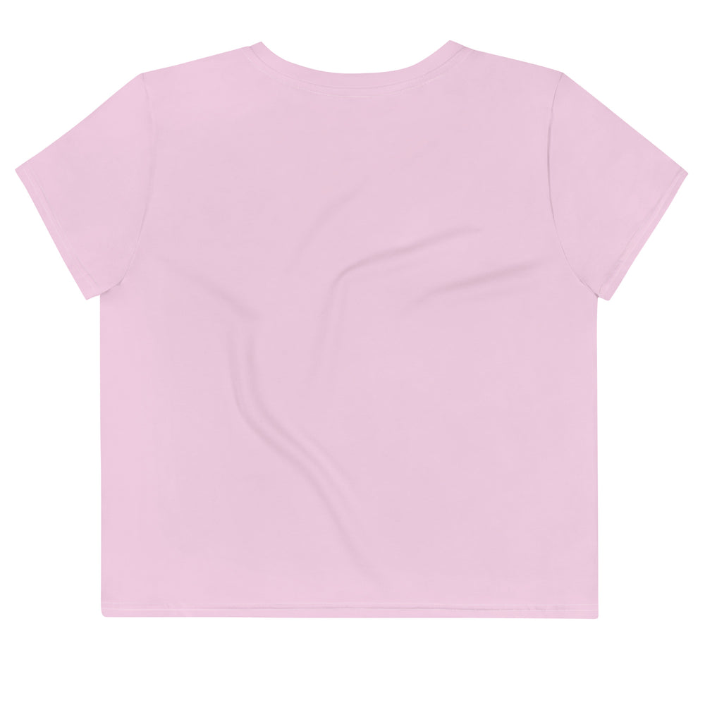 Cute Feminine Crop Pink Tee For Women with a Floral Design in the Shape of a Heart, Minimalist Graphic Decal Crop T-shirt Fun and Flirty Feminine - Perfect for Spring and Summer Fun Half Tee
