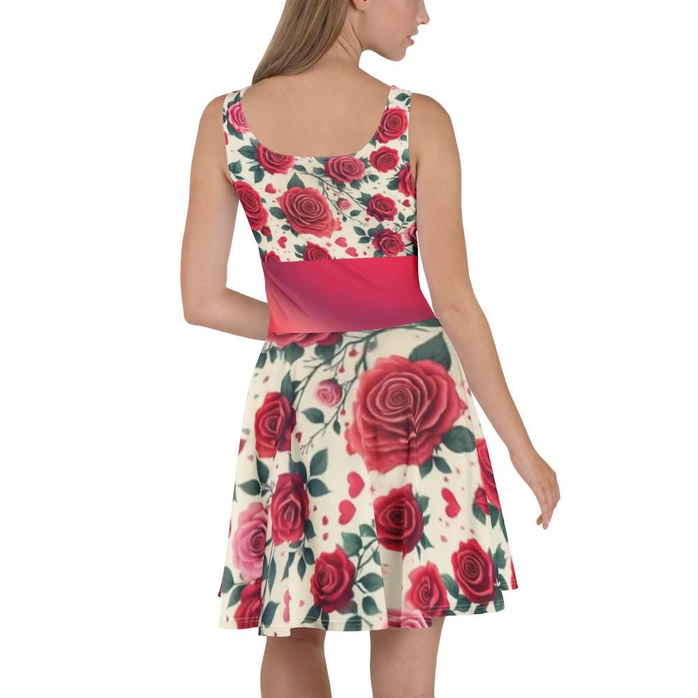 Cute Red Roses Patterned Sleeveless Skater Dress - Perfect, Above the Knee, Spring or Summer Wear - Stylish Mother's Day Outfit - Printspirationz