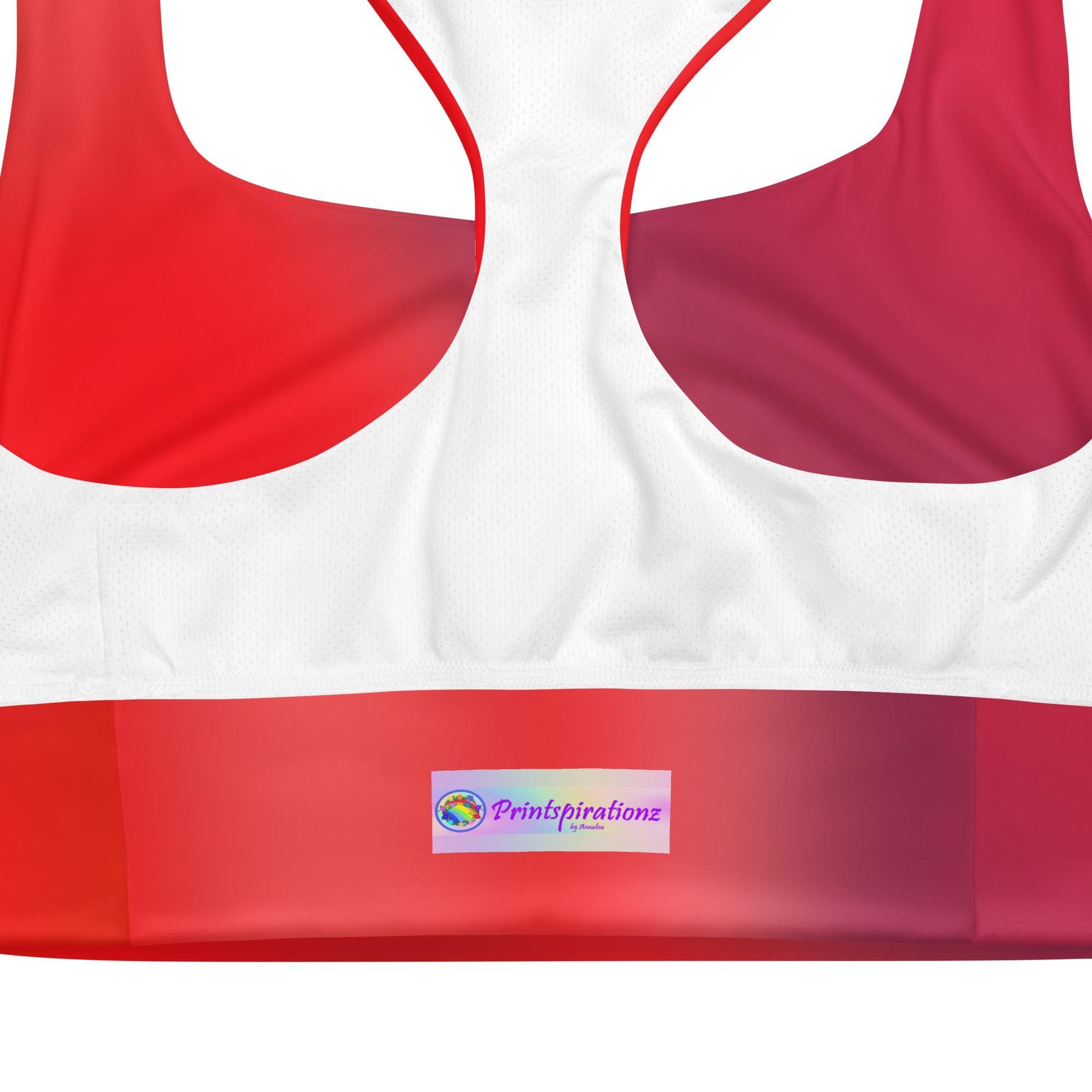 Eco-Conscious Red Gradient Recycled Longline Sports Bra | Perfect for Workout & Yoga - Printspirationz