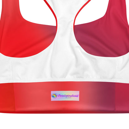 Eco-Conscious Red Gradient Recycled Longline Sports Bra | Perfect for Workout & Yoga - Printspirationz