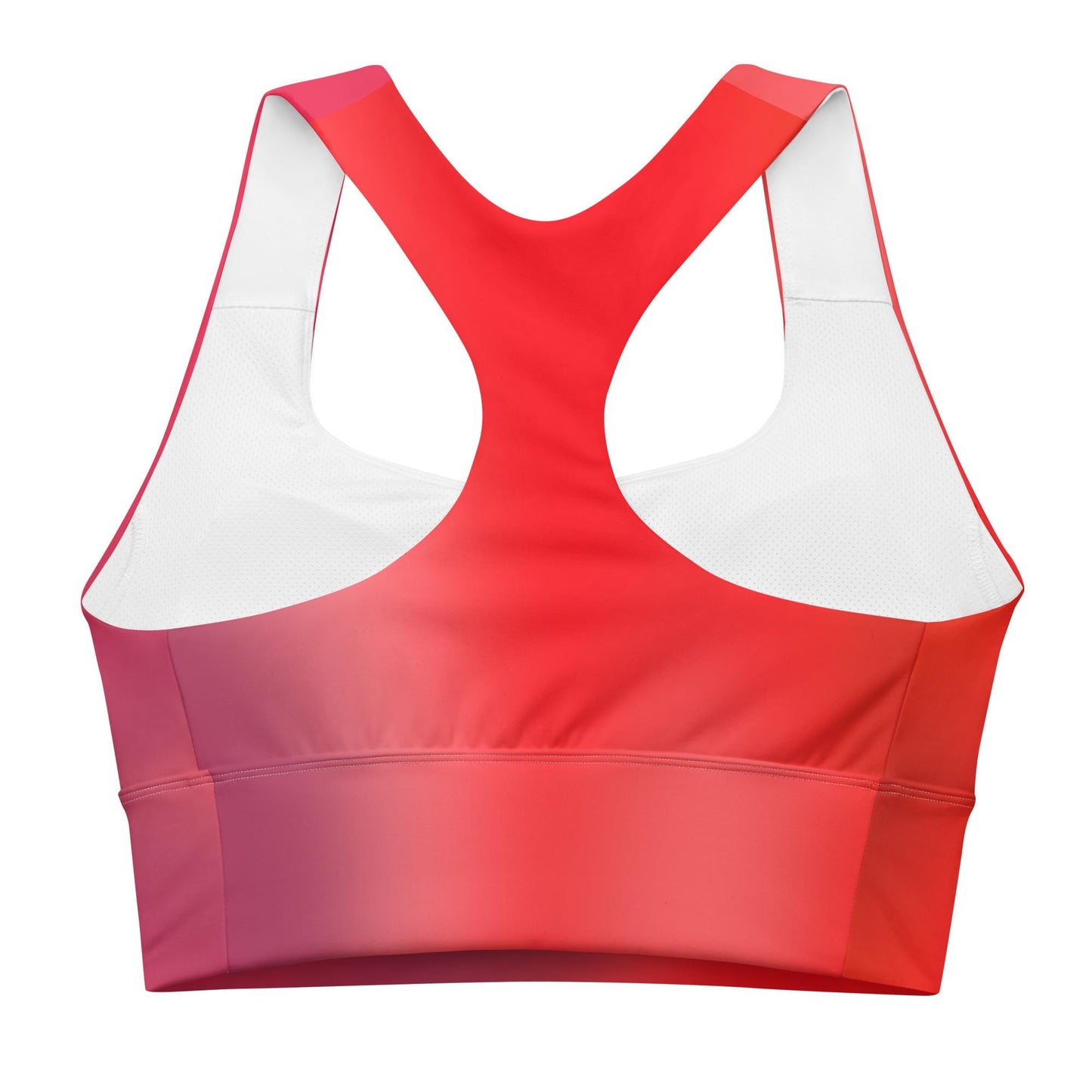 Eco-Conscious Red Gradient Recycled Longline Sports Bra | Perfect for Workout & Yoga - Printspirationz